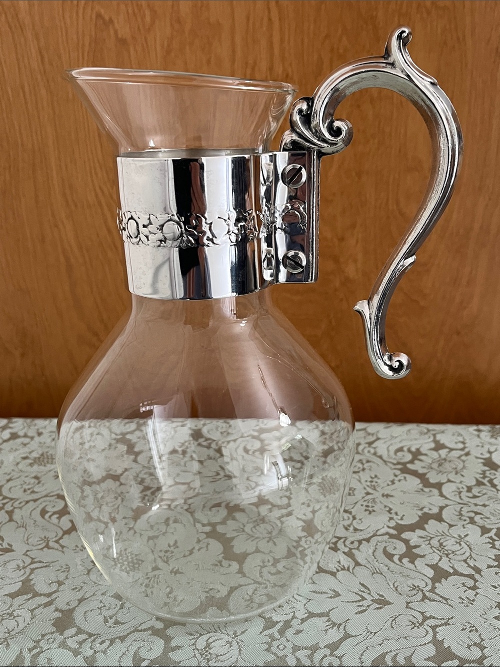 Vintage Corning Silver-Plated Glass Beverage Carafe / Pitcher